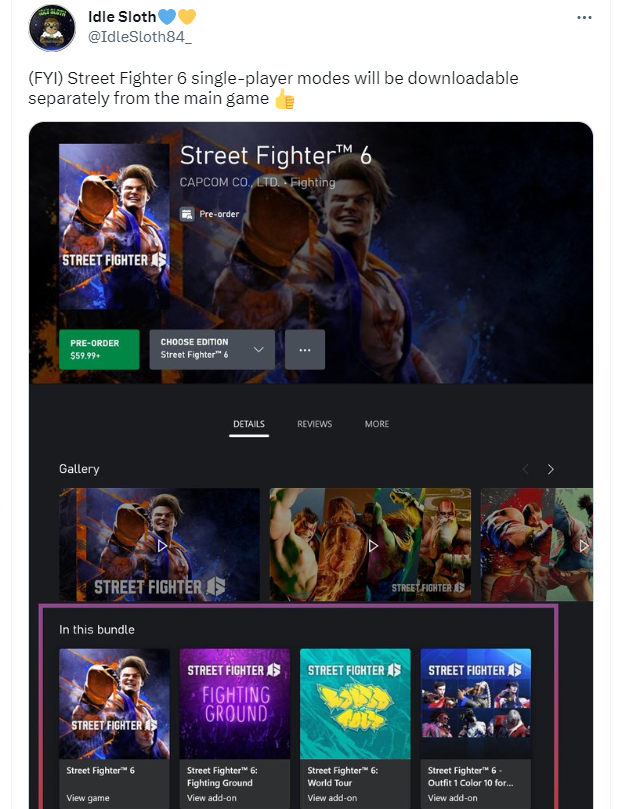 《街头霸王6》单人游戏模式或可与主要模式分开下载