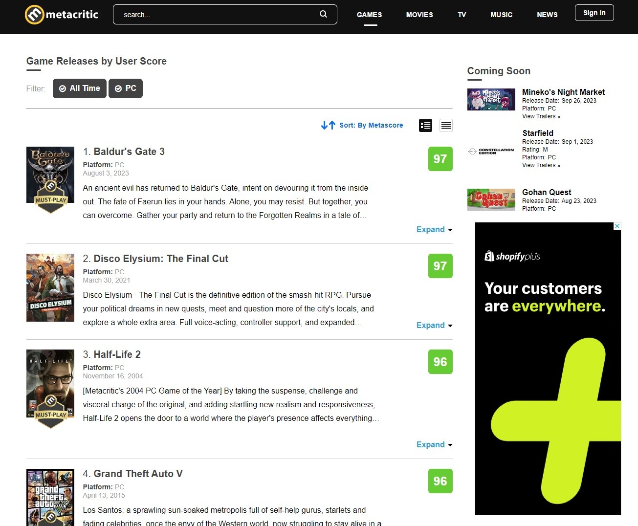 《博德之门3》成为M站和OC站评分最高的PC游戏